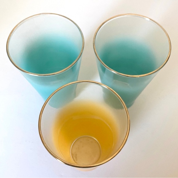Mid Century Glasses Cocktail Blendo Ombré Tumblers West Virginia Blue Yellow - Picture 3 of 4